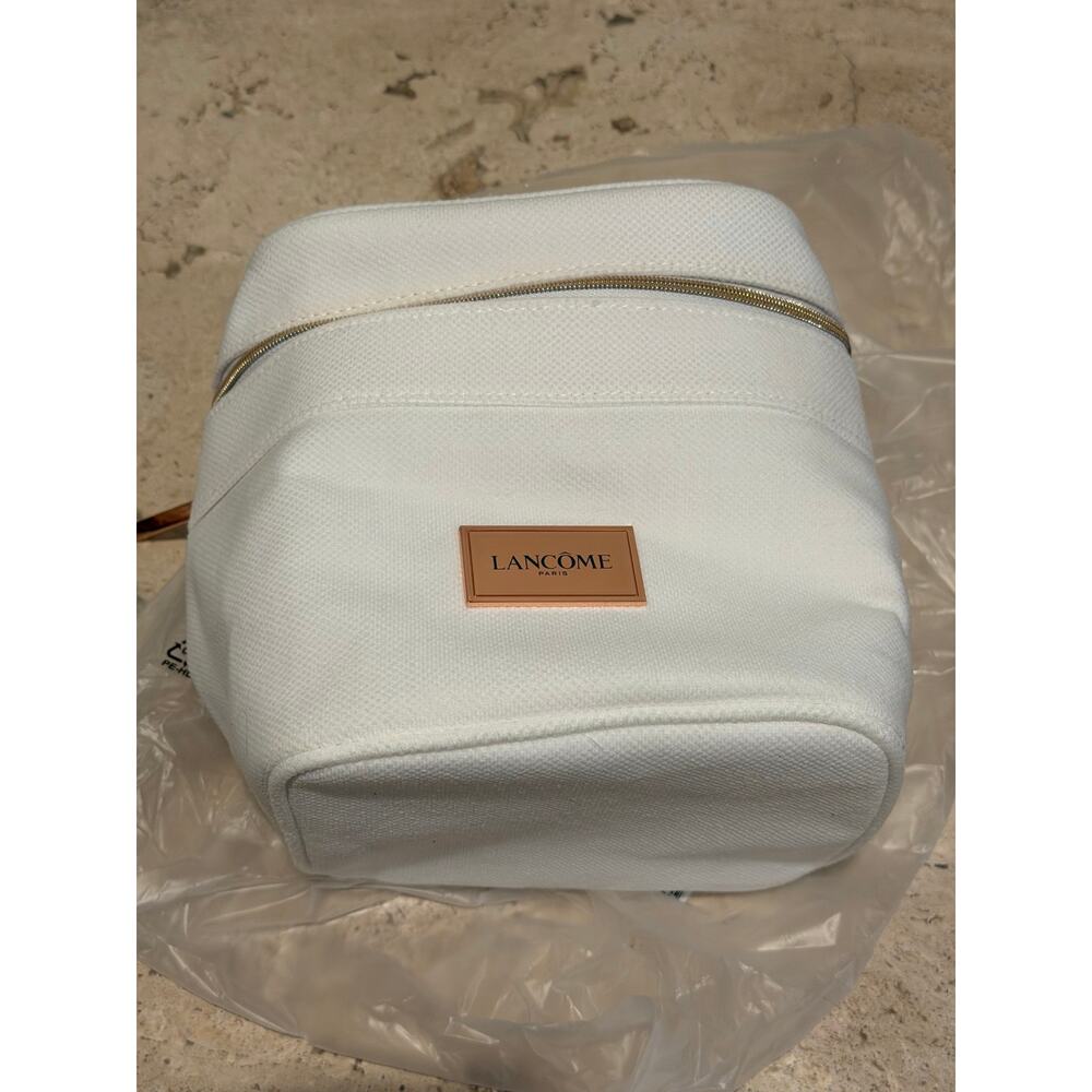 NEW Lancôme White Vanity Cosmetic Travel Case Makeup Pouch Rose Gold Zip - Picture 6 of 6